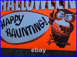 Vintage HALLOWEEN Store Display Poster UNCUT 2pcs Happy Hunting OWL 1970's nos