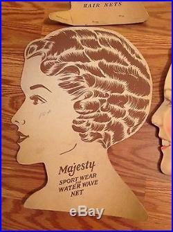 Vintage Hair Net Advertising Display Head Sign Cardboard Solo Wave Slumber Caps