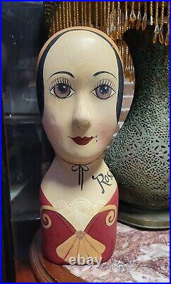 Vintage Hand Painted Millinery Plaster Head- Mme Rosa French Display HATS