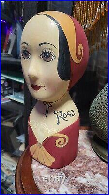 Vintage Hand Painted Millinery Plaster Head- Mme Rosa French Display HATS