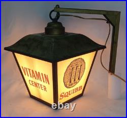 Vintage Hanging Advertising Light Display Squibb Prescriptions Store Sign