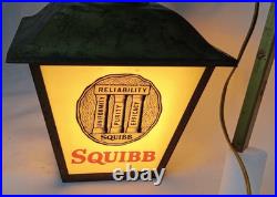 Vintage Hanging Advertising Light Display Squibb Prescriptions Store Sign