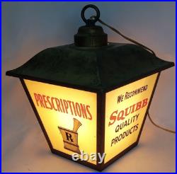 Vintage Hanging Advertising Light Display Squibb Prescriptions Store Sign