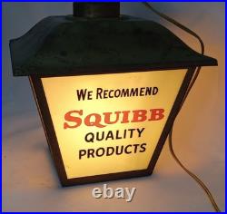 Vintage Hanging Advertising Light Display Squibb Prescriptions Store Sign