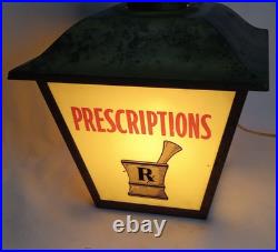 Vintage Hanging Advertising Light Display Squibb Prescriptions Store Sign