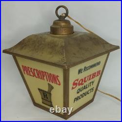 Vintage Hanging Advertising Light Display Squibb Prescriptions Store Sign