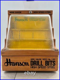 Vintage Hanson Drill Bits Counter Display Case Hardware Store Sign Works with Key