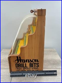 Vintage Hanson Drill Bits Counter Display Case Hardware Store Sign Works with Key