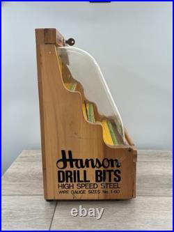 Vintage Hanson Drill Bits Counter Display Case Hardware Store Sign Works with Key