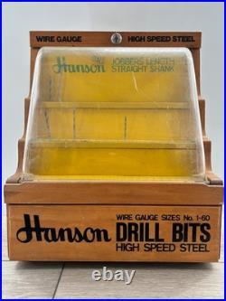 Vintage Hanson Drill Bits Counter Display Case Hardware Store Sign Works with Key