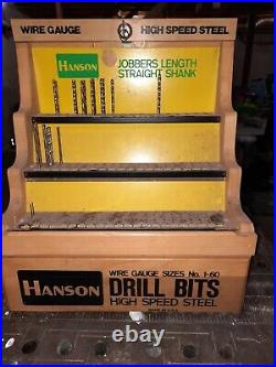 Vintage Hanson Drill Bits Wood Store Display With Lots Of Bits