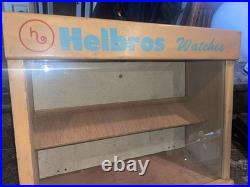 Vintage Helbros Store Watch Display Case Countertop Glass & Shelves Advertising