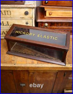 Vintage Hickory Elastic Sewing Thread Antique Store Counter Wood Display Case