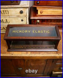 Vintage Hickory Elastic Sewing Thread Antique Store Counter Wood Display Case