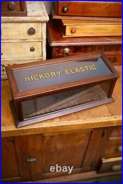 Vintage Hickory Elastic Sewing Thread Antique Store Counter Wood Display Case