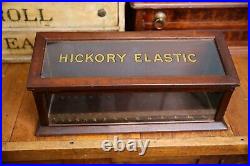 Vintage Hickory Elastic Sewing Thread Antique Store Counter Wood Display Case