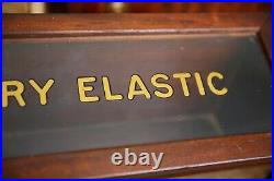 Vintage Hickory Elastic Sewing Thread Antique Store Counter Wood Display Case