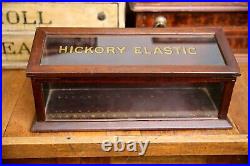 Vintage Hickory Elastic Sewing Thread Antique Store Counter Wood Display Case