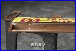 Vintage Hopper Gun Shop Shooting Supplies Metal Store Display Sign ammo rifle