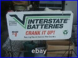 Vintage Interstate Battery 2-Sided Sign & Metal Display Rack Stand SEE PICS