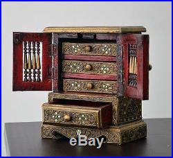 Vintage Jewelry Apothecary Store Display Teak Case Cabinet Trinket Ring Box Old