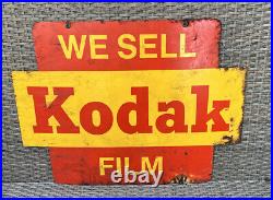 Vintage KODAK Film Metal Advertising Sign Store Display 2 Sided Camera Shop