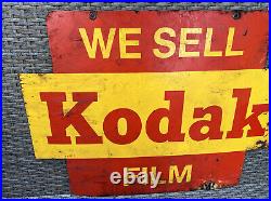 Vintage KODAK Film Metal Advertising Sign Store Display 2 Sided Camera Shop