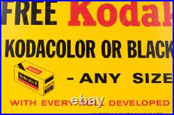 Vintage Kodak Free Film Camera Store Advertising Sign 23X12 Inches On Board RARE