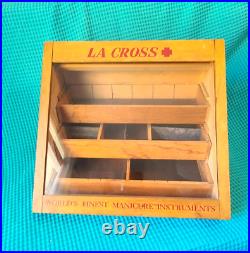 Vintage La Cross Scissors & Cuticle Countertop Display Case Nails Tweezers