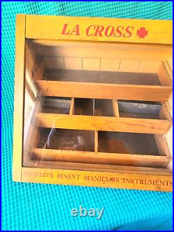 Vintage La Cross Scissors & Cuticle Countertop Display Case Nails Tweezers