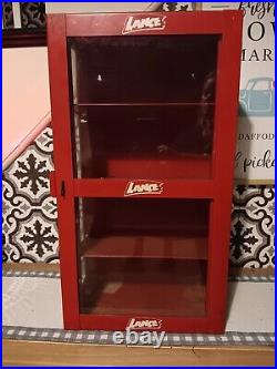 Vintage Lance Candy Jar Glass Metal Store Display Cabinet Case Advertising Sign