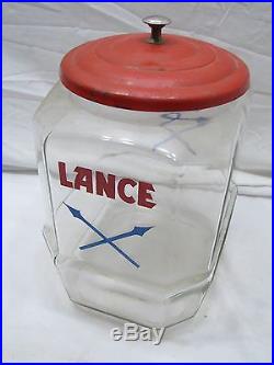Vintage Lance Cracker/Cookie Counter Jar Store Display withRed Metal Lid 8-Sided