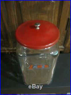 Vintage Large 13 Glass Lance Store Display Jar With Metal Lid B2471