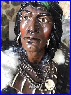 Vintage Large 20 Chalkware Native American Indian Cigar Store Bust Statue Art