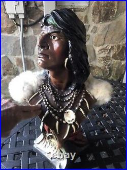 Vintage Large 20 Chalkware Native American Indian Cigar Store Bust Statue Art