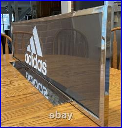 Vintage Large Adidas Store Display Advertising Sign Metal 2 Sided Stand Rare