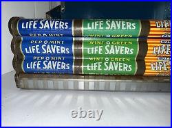 Vintage Life Savers 7 Flavor Metal Tin Candy Rack Store Display Sign Advertising