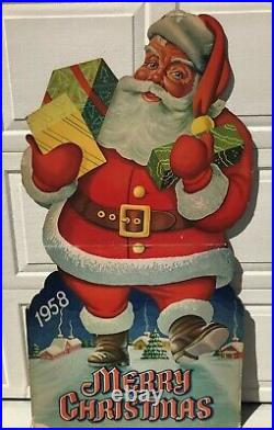 Vintage Life Size Christmas Santa Claus 5' Cardboard Stand Up Store Display 1958