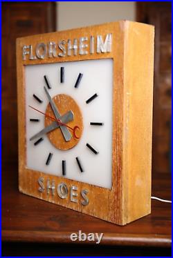 Vintage Lighted Clock sign Florsheim Shoes wingtip store display wood cabinet