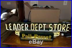 Vintage Lighted Sign Neon Art Deco Poll- Parrot Leader Department Store