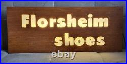 Vintage Lighted Wood Florsheim Shoe Sign. Lights work on display Rare