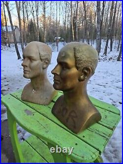 Vintage Lot Of 2 Plaster Store Display Male Busts Initials CHG FREE SHIPPING