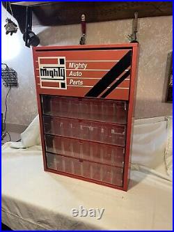 Vintage MIGHTY Auto Parts Display Case wall mount Metal and Plastic