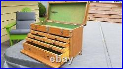 Vintage Machinists 6 Drawer Oak Wood Chest Tool Box Jewelry watch Display store