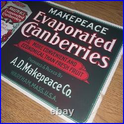Vintage Makepeace Evaporated Cranberries Cardboard Hanging Store Display Sign