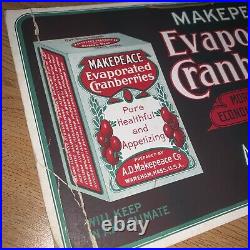 Vintage Makepeace Evaporated Cranberries Cardboard Hanging Store Display Sign