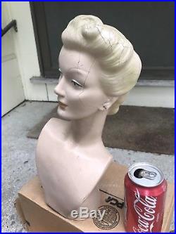 Vintage Mannequin Lady Head Bust Deco Style Jewelry Statue Store Display