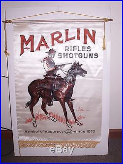 Vintage Marlin Rifles Shotguns Silk Banner Store Display # 1