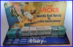 Vintage Metal Advertising Vicks Store Display, Old Stock Boxes, Movie Prop