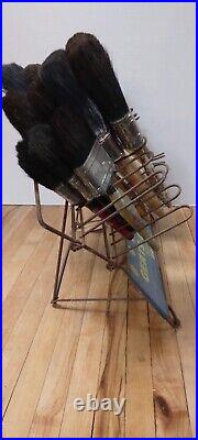 Vintage Metal Gerts-Lumbard Paint Brushes Display with 15 Horse Hair Brushes